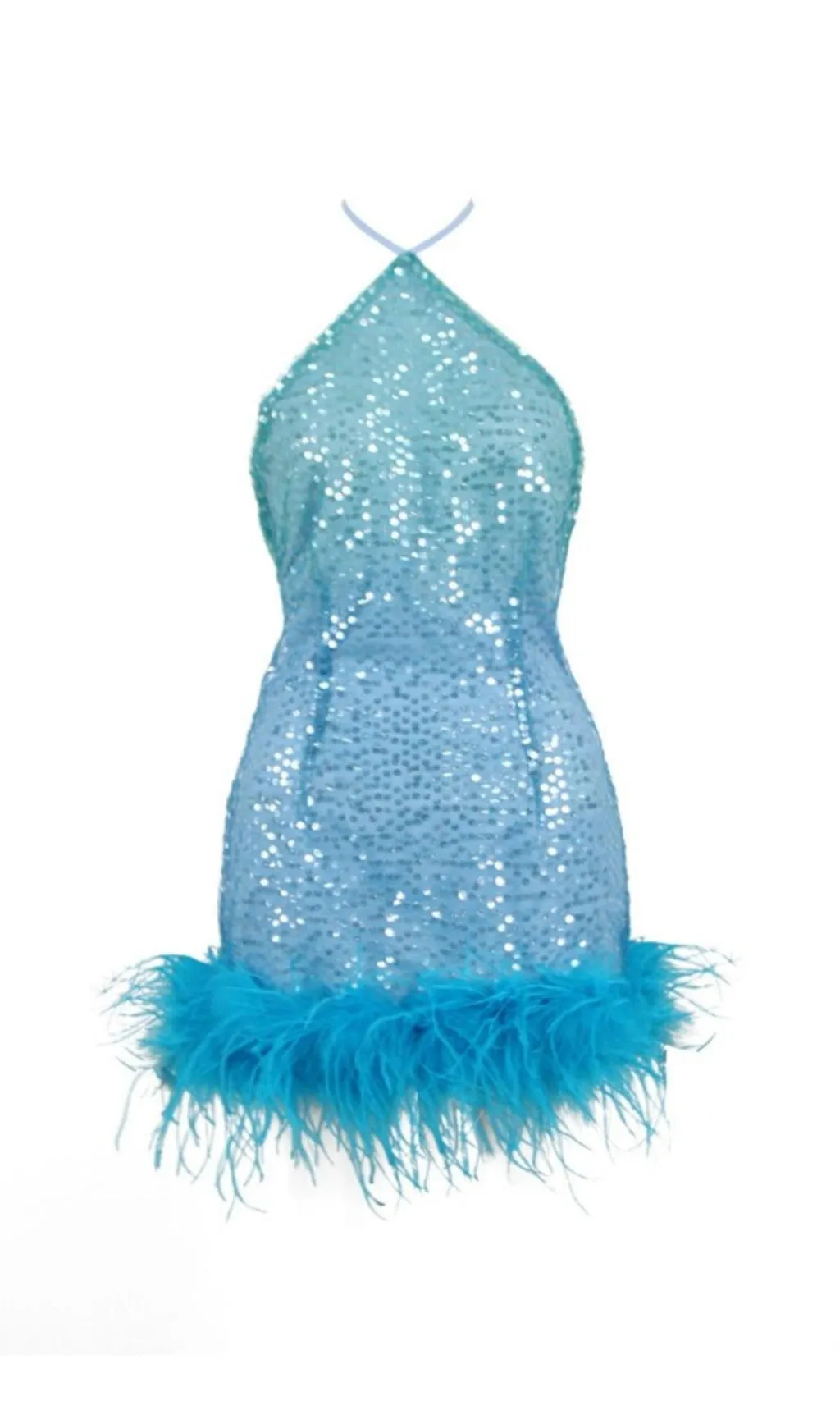TURQUOISE JEWEL SEQUIN FEATHER MINI DRESS Gloria Lanvin