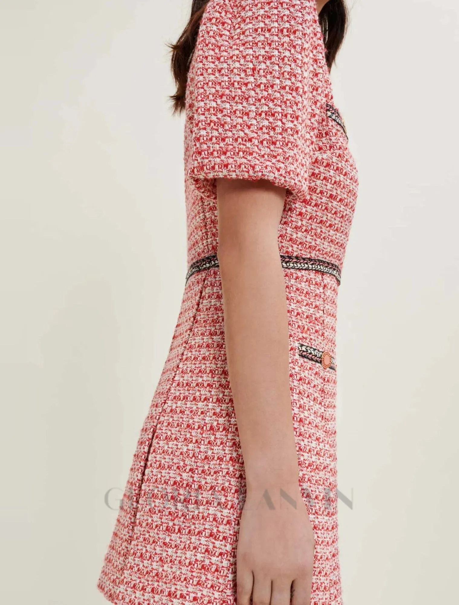 Tweed dress with ethnic trim in pink Gloria Lanvin