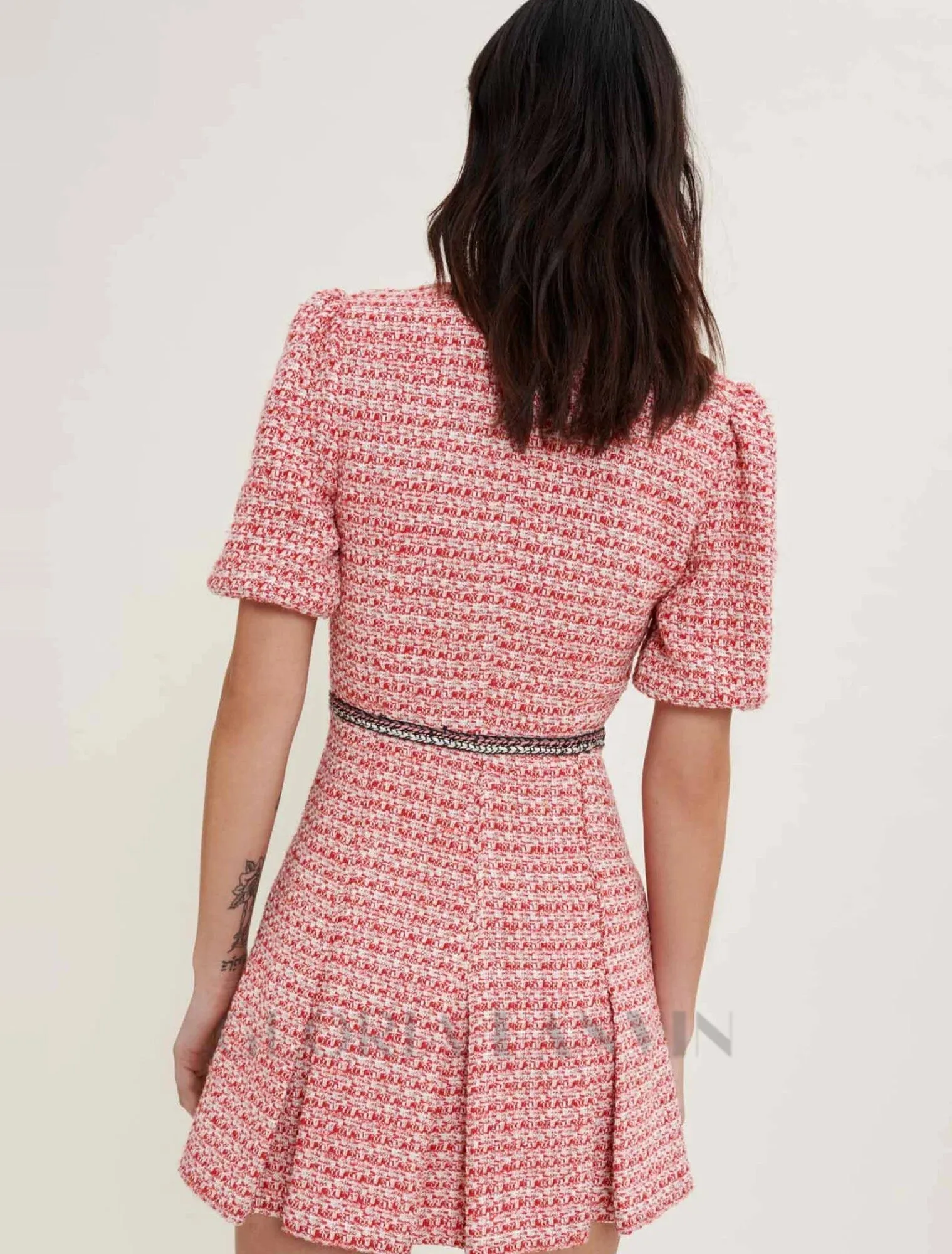 Tweed dress with ethnic trim in pink Gloria Lanvin