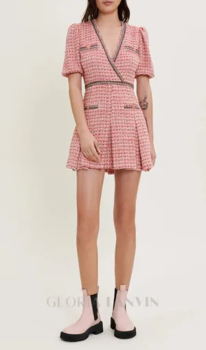 Tweed dress with ethnic trim in pink Gloria Lanvin