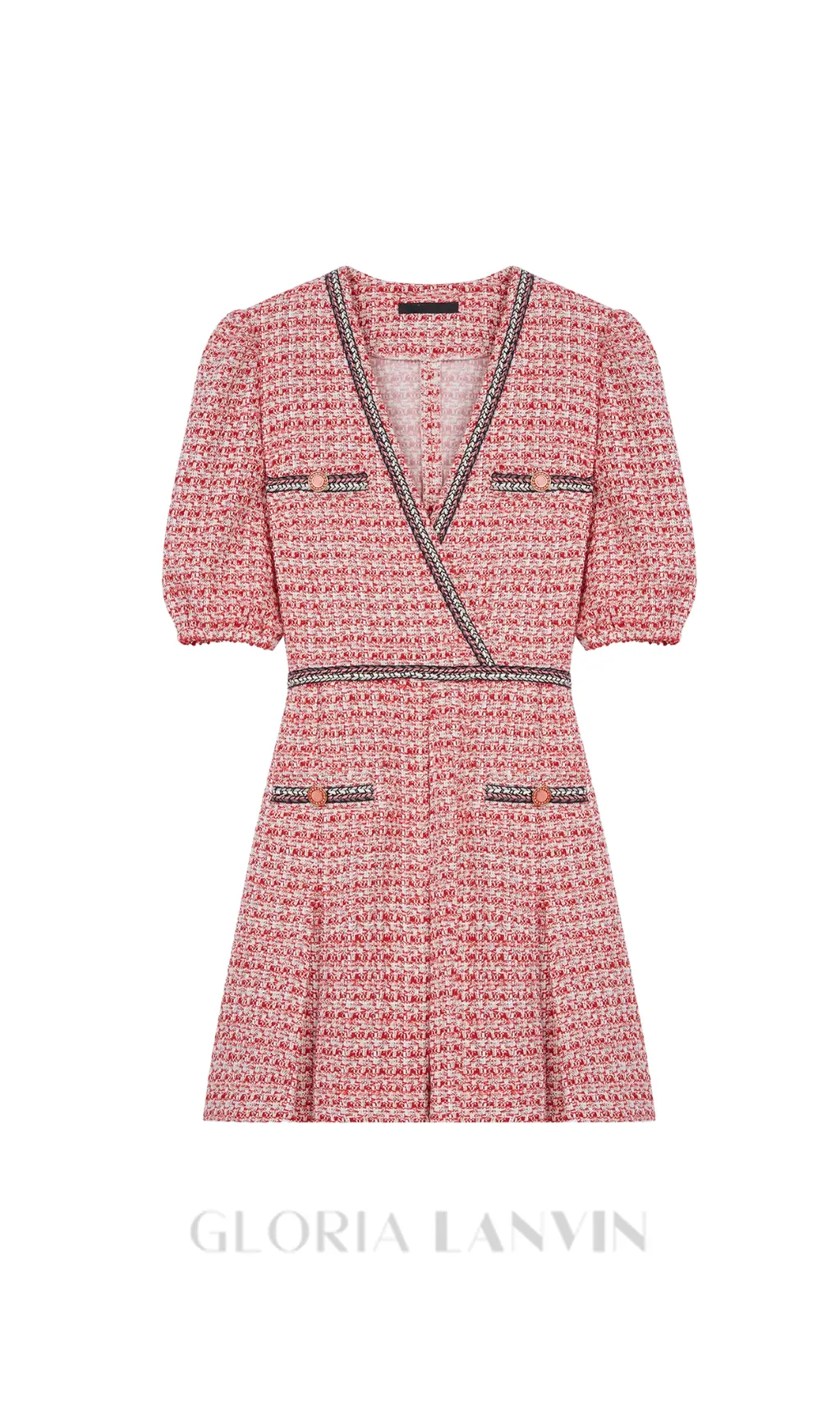 Tweed dress with ethnic trim in pink Gloria Lanvin