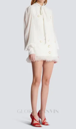 Tweed mini dress with pussy-bow collar in white Gloria Lanvin