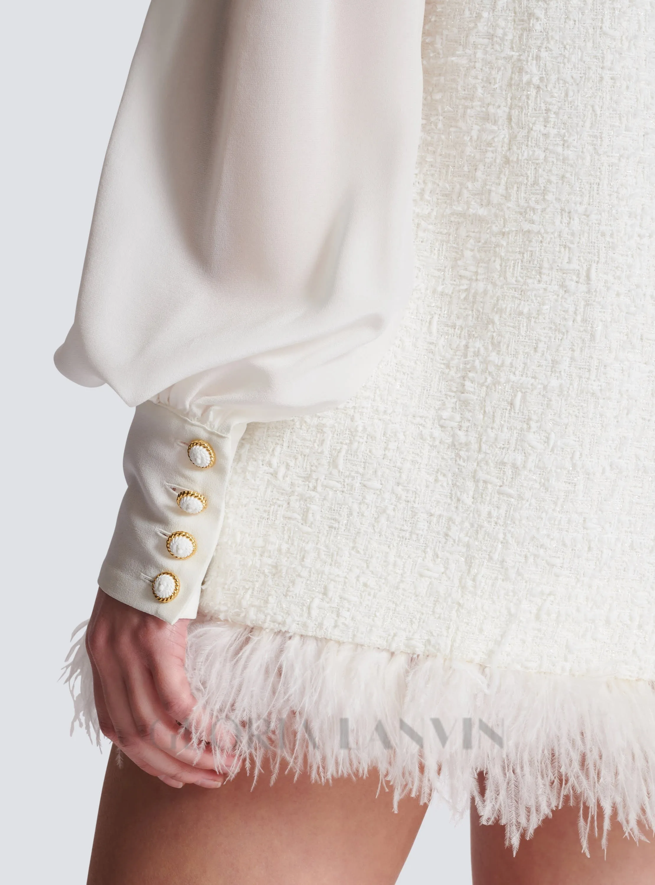 Tweed mini dress with pussy-bow collar in white Gloria Lanvin