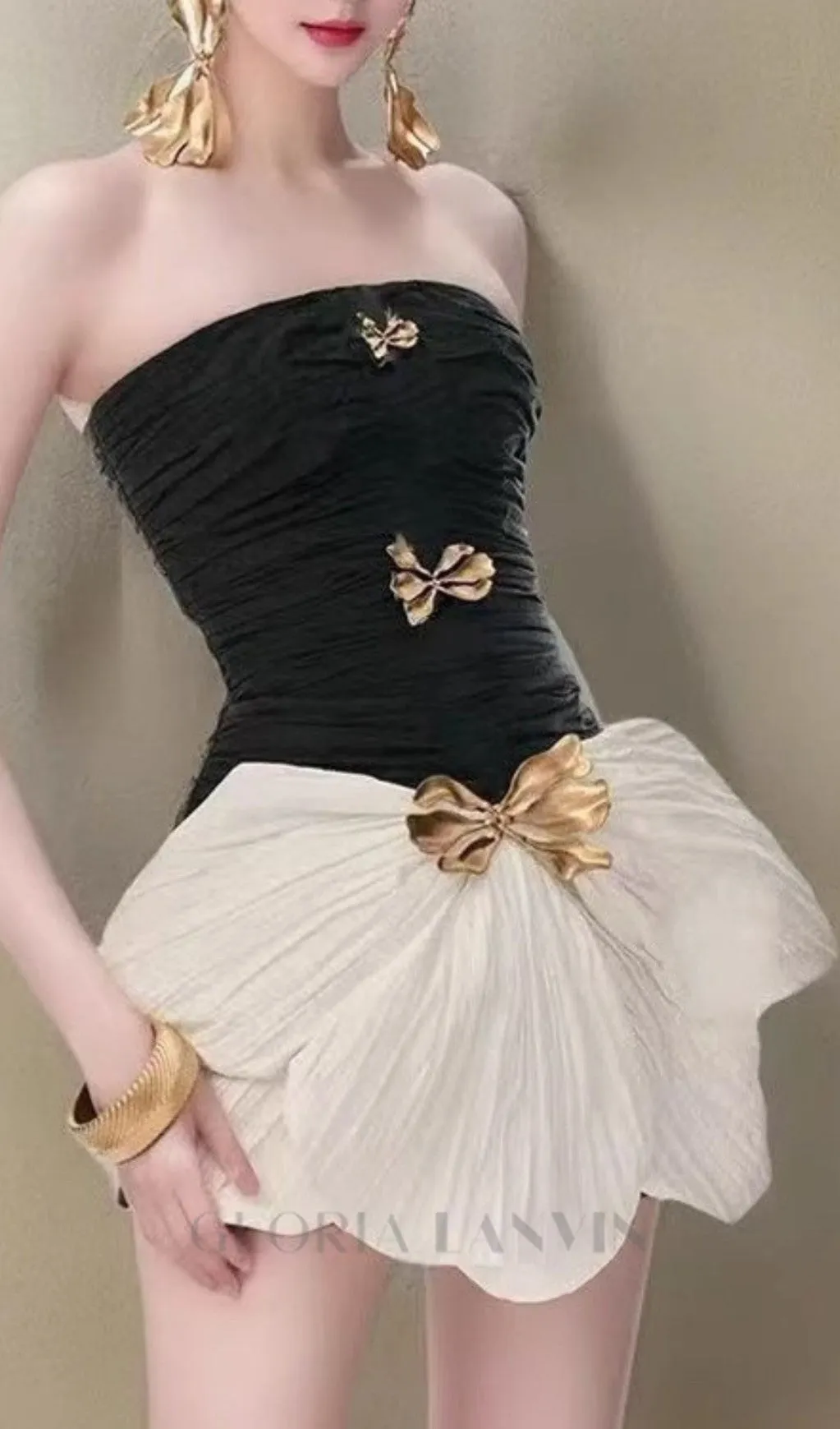 two-tone bow strapless ruched mini dress Gloria Lanvin