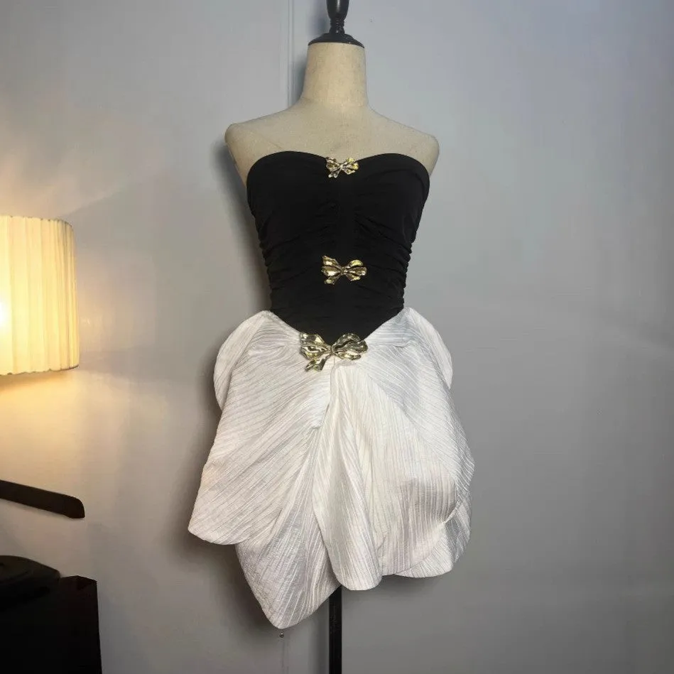two-tone bow strapless ruched mini dress Gloria Lanvin