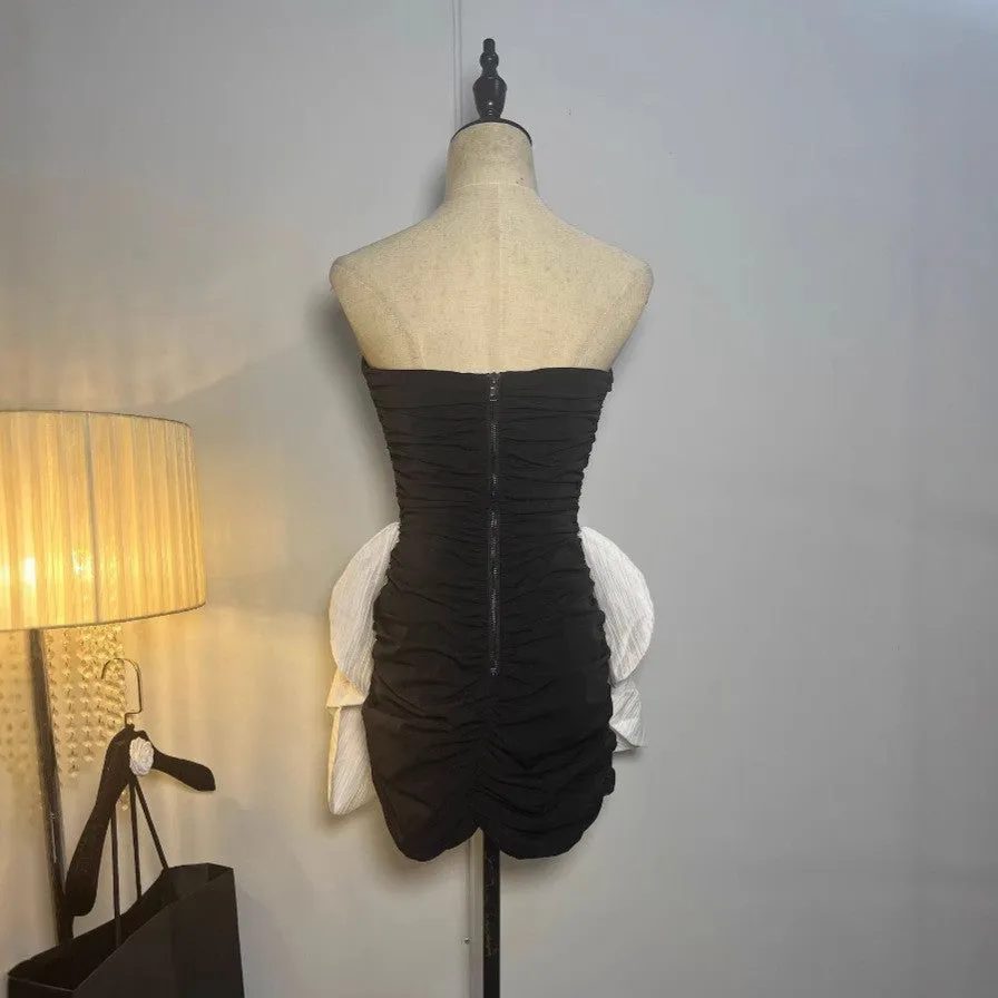 two-tone bow strapless ruched mini dress Gloria Lanvin