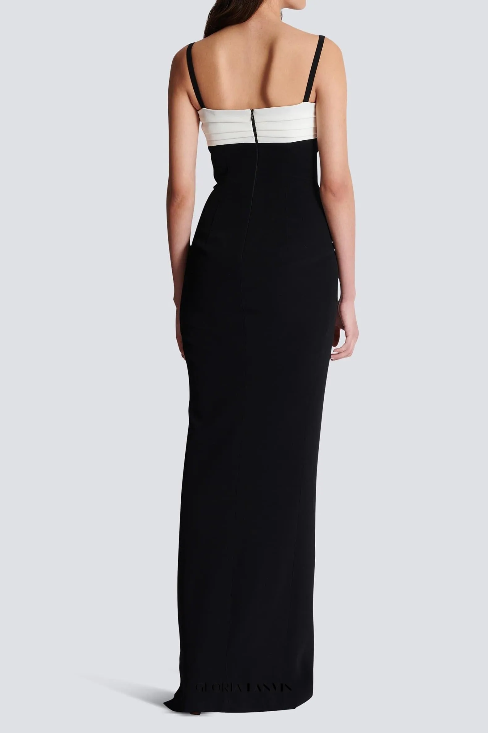 Two-tone crepe maxi dress with leg slit Gloria Lanvin