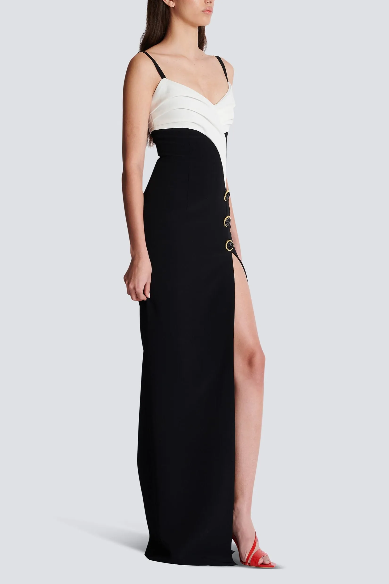 Two-tone crepe maxi dress with leg slit Gloria Lanvin