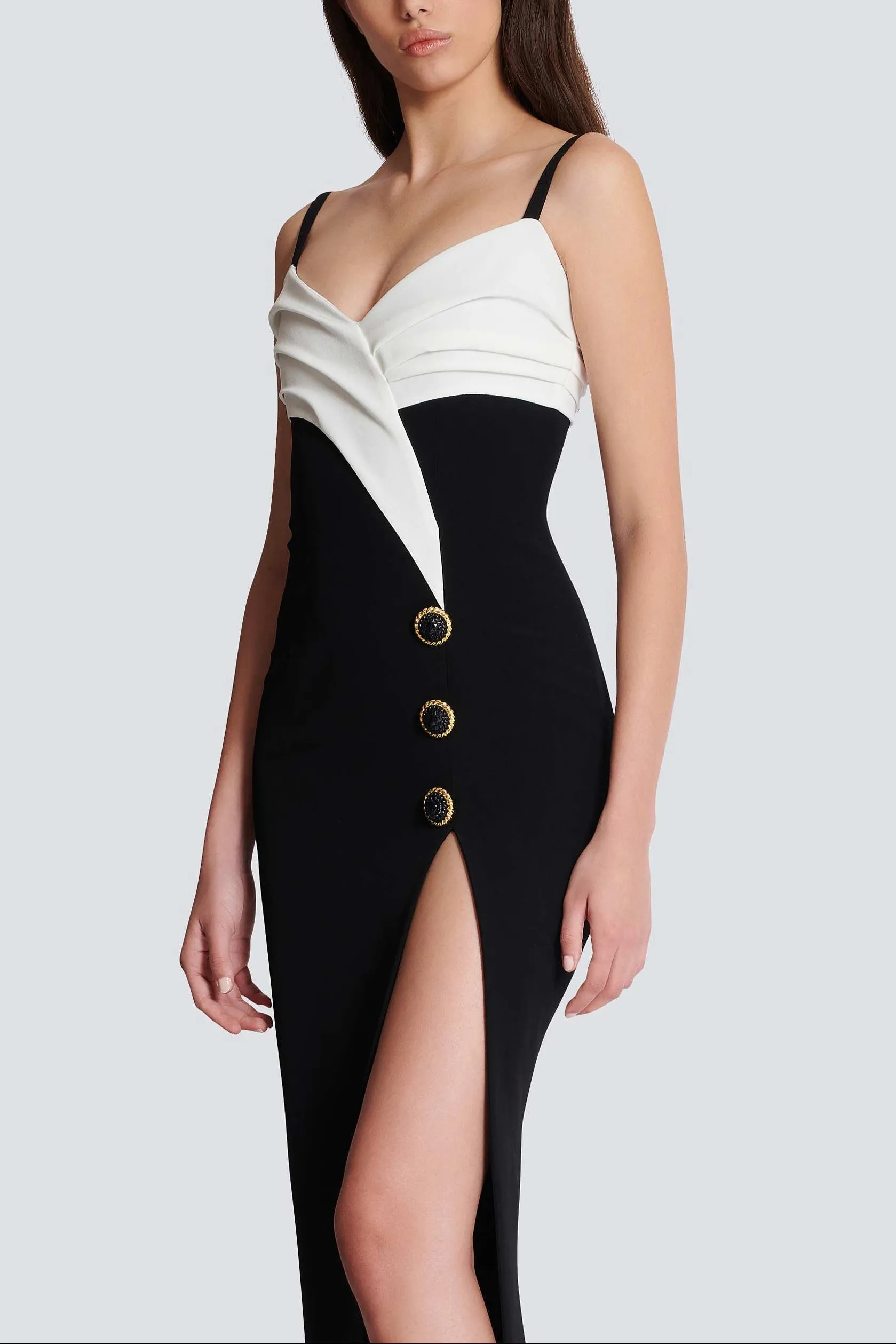 Two-tone crepe maxi dress with leg slit Gloria Lanvin