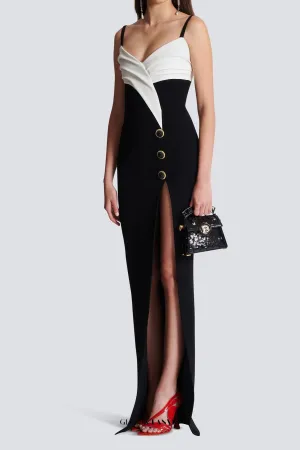 Two-tone crepe maxi dress with leg slit Gloria Lanvin