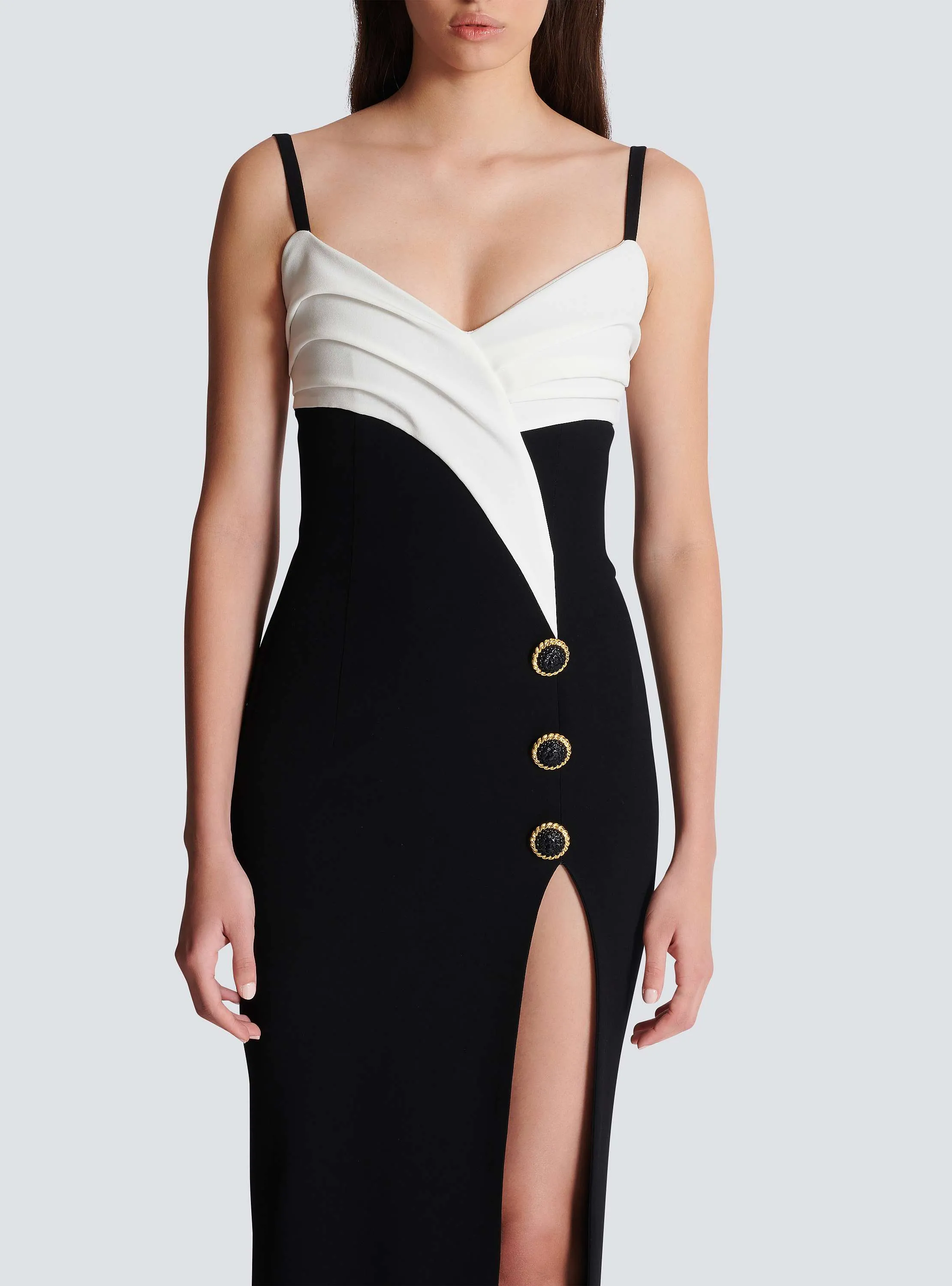 Two-tone crepe maxi dress with leg slit Gloria Lanvin