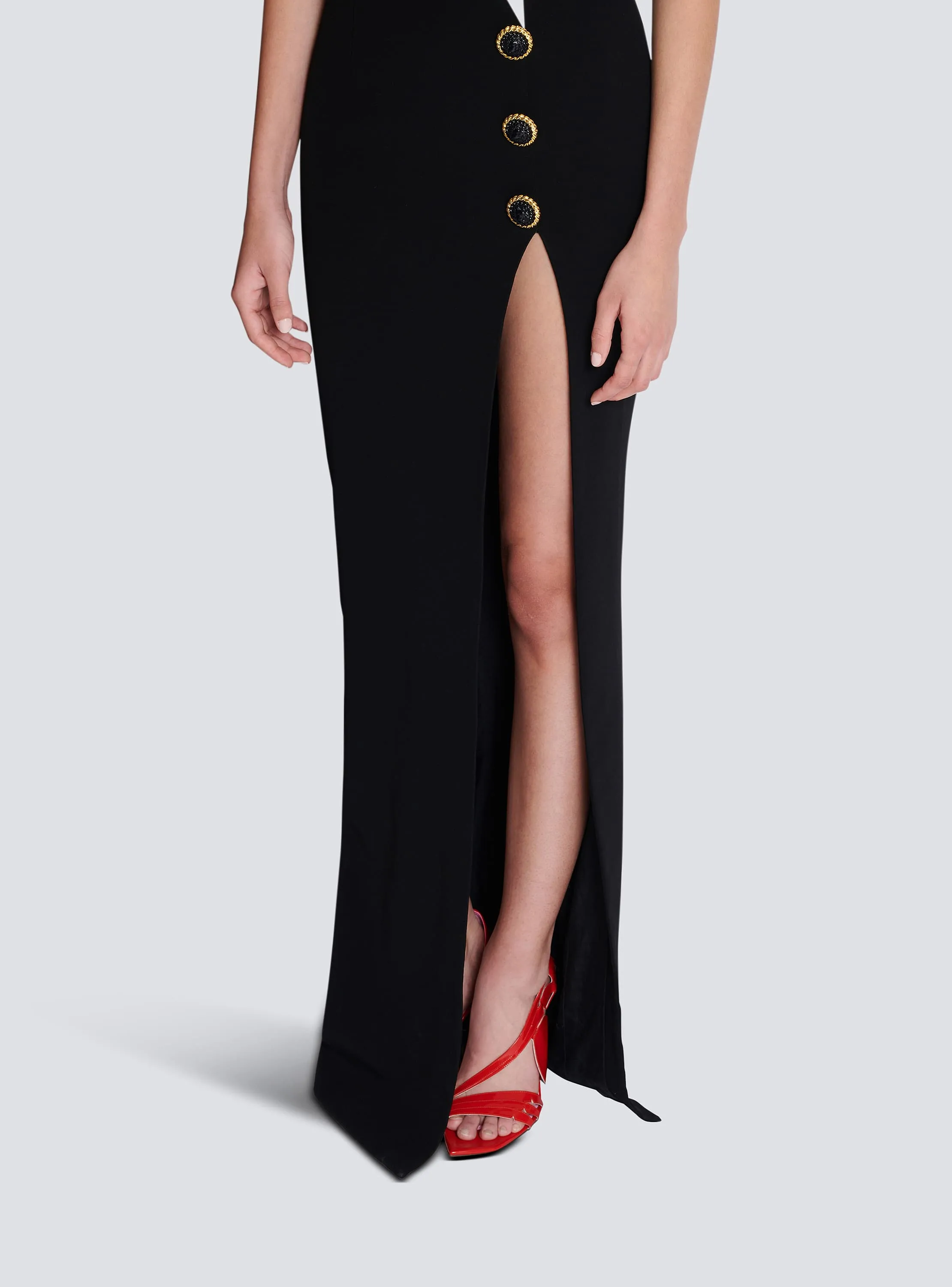 Two-tone crepe maxi dress with leg slit Gloria Lanvin