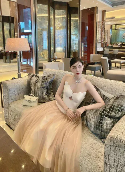 two-tone Hollow tube top tulle midi dress Gloria Lanvin