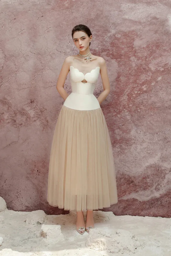 two-tone Hollow tube top tulle midi dress Gloria Lanvin