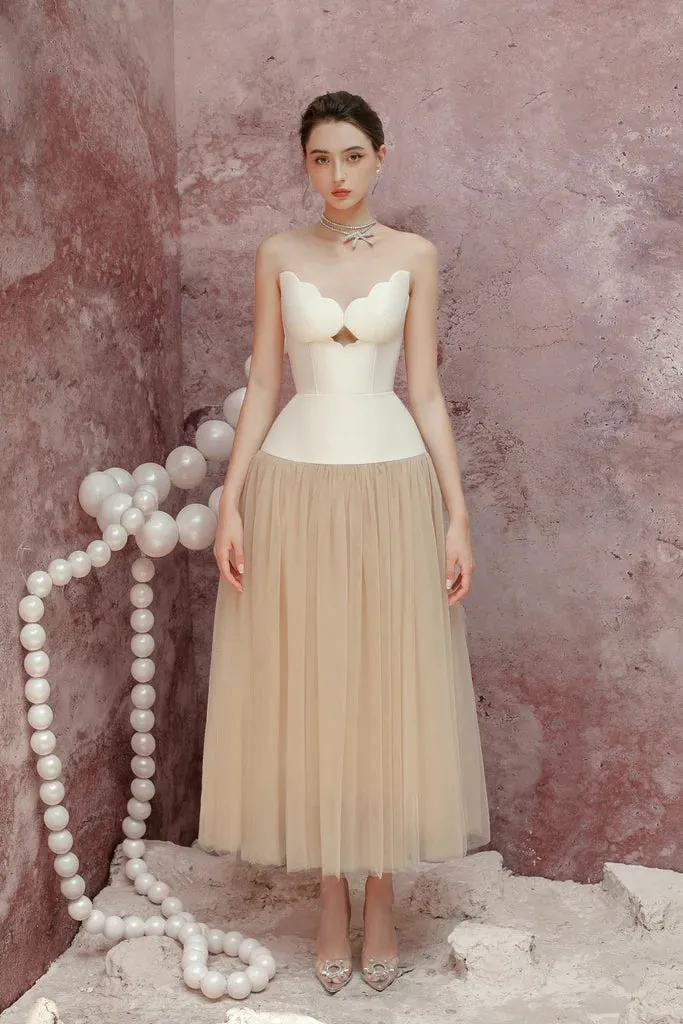 two-tone Hollow tube top tulle midi dress Gloria Lanvin