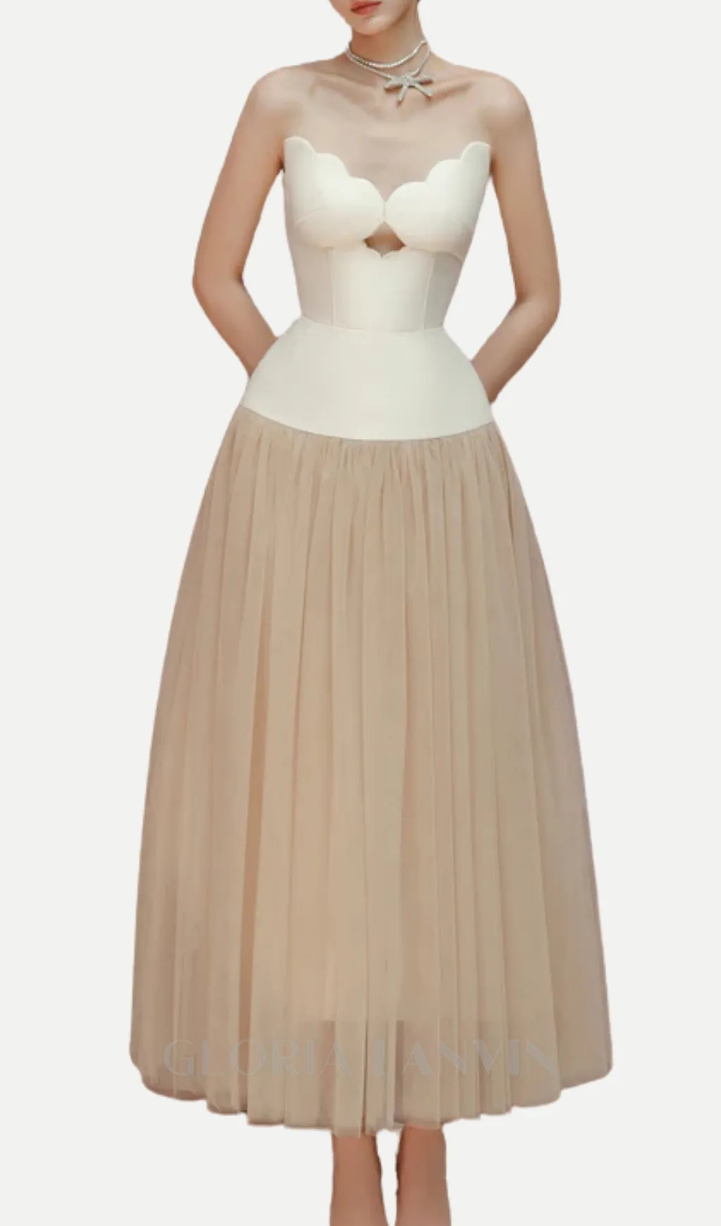 two-tone Hollow tube top tulle midi dress Gloria Lanvin