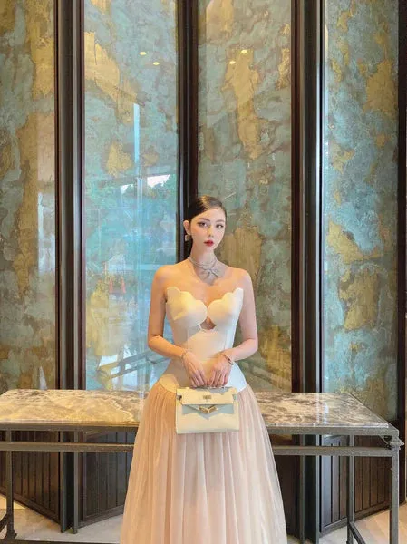 two-tone Hollow tube top tulle midi dress Gloria Lanvin