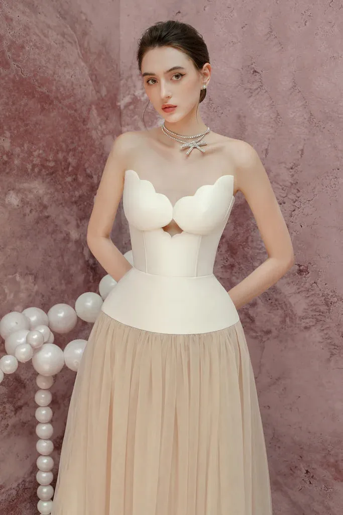 two-tone Hollow tube top tulle midi dress Gloria Lanvin