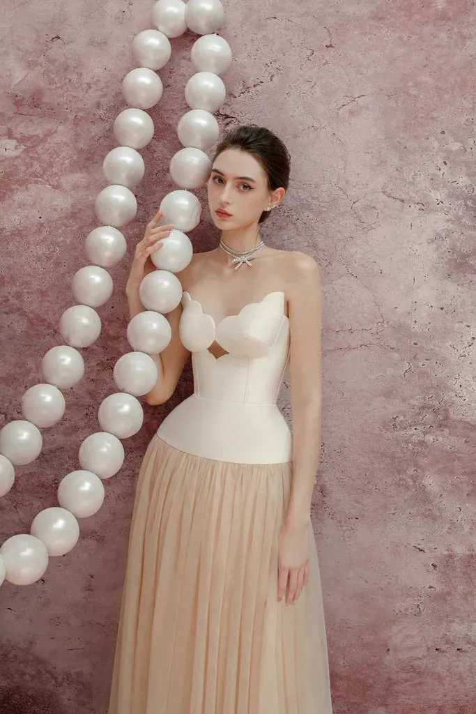 two-tone Hollow tube top tulle midi dress Gloria Lanvin