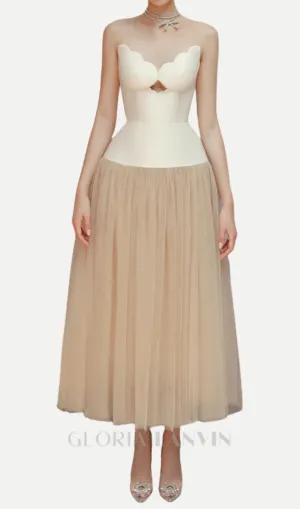 two-tone Hollow tube top tulle midi dress Gloria Lanvin