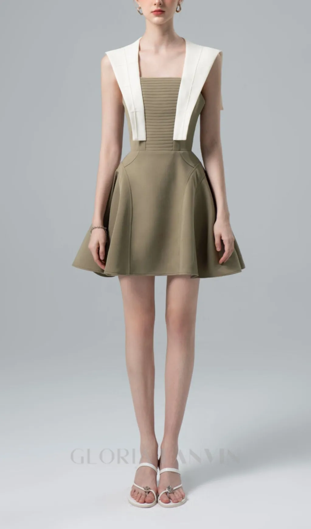 TWO-TONE MINI DRESS IN OLIVE Gloria Lanvin