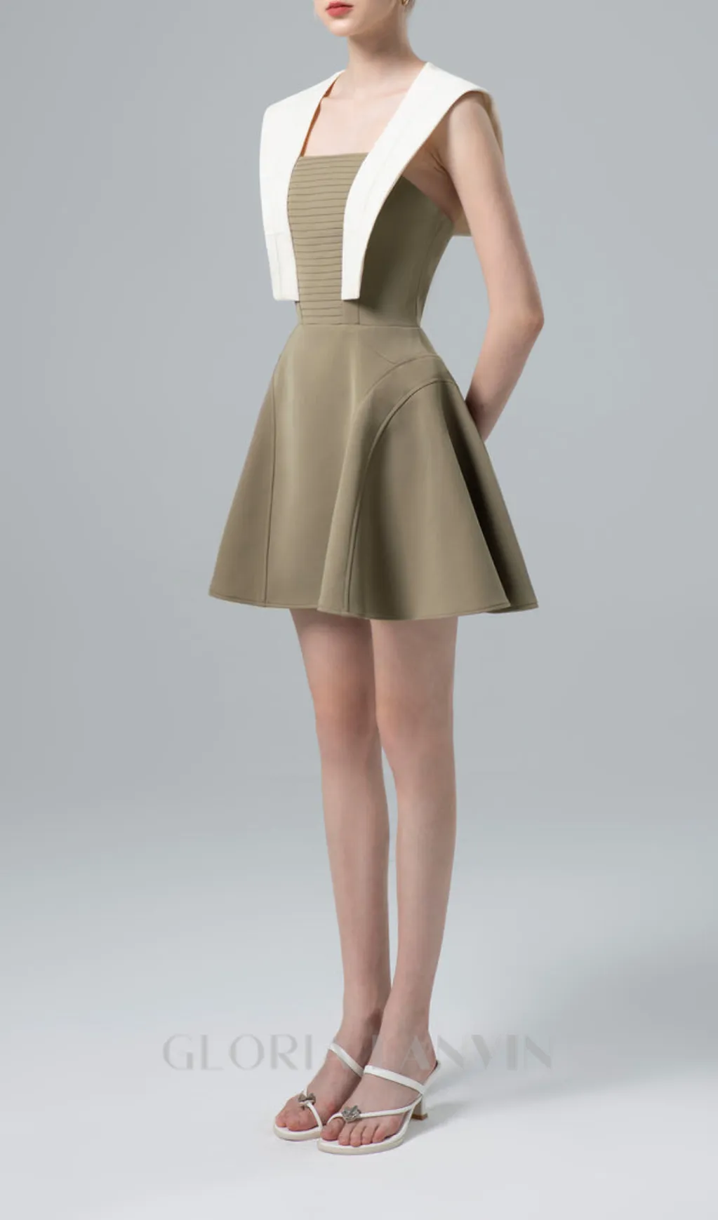 TWO-TONE MINI DRESS IN OLIVE Gloria Lanvin