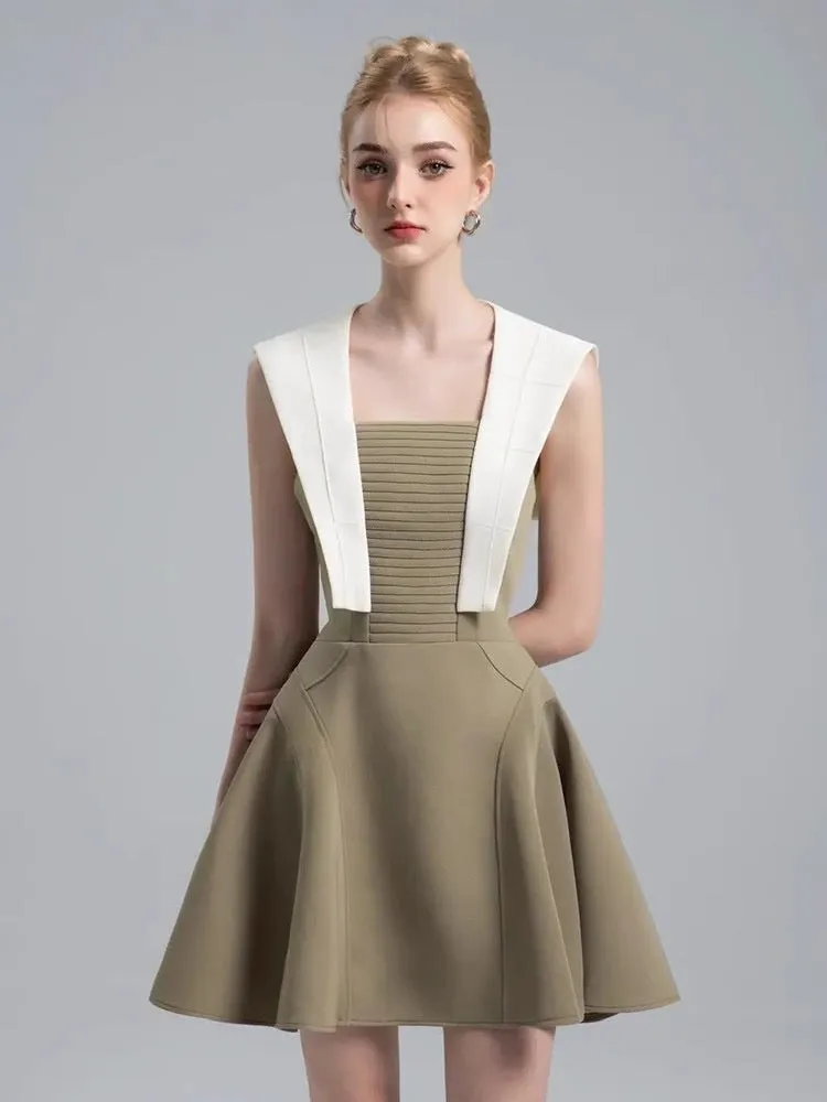 TWO-TONE MINI DRESS IN OLIVE Gloria Lanvin