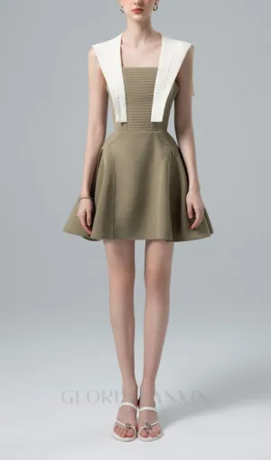 TWO-TONE MINI DRESS IN OLIVE Gloria Lanvin