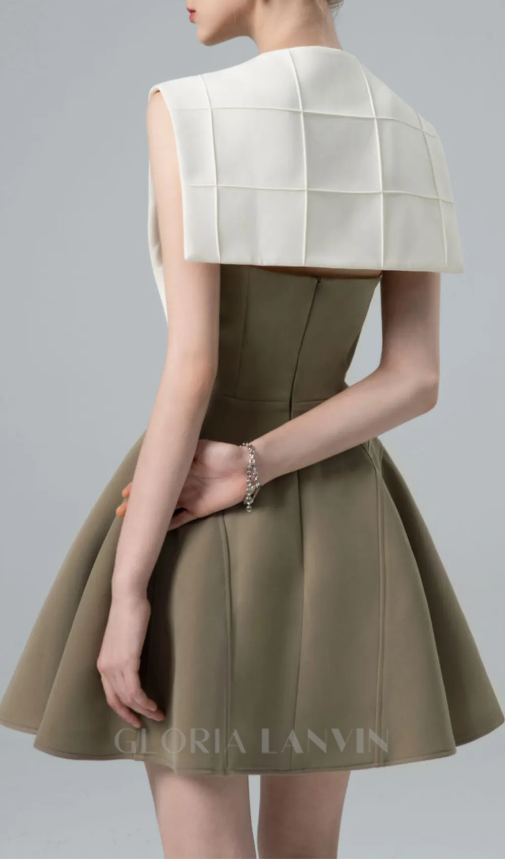 TWO-TONE MINI DRESS IN OLIVE Gloria Lanvin