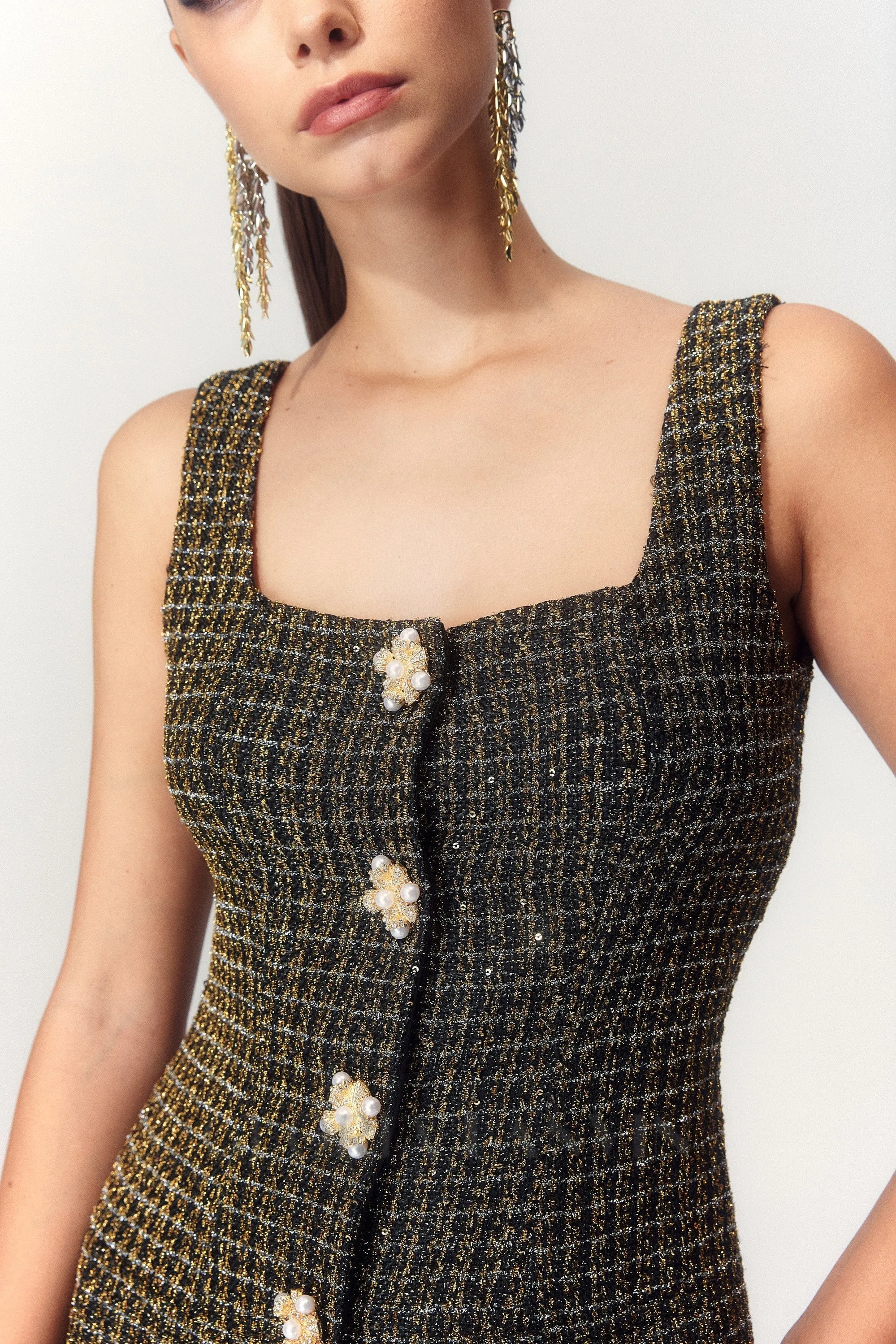 URSULA TWEED SLEEVELESS MINI DRESS IN BLACK Gloria Lanvin