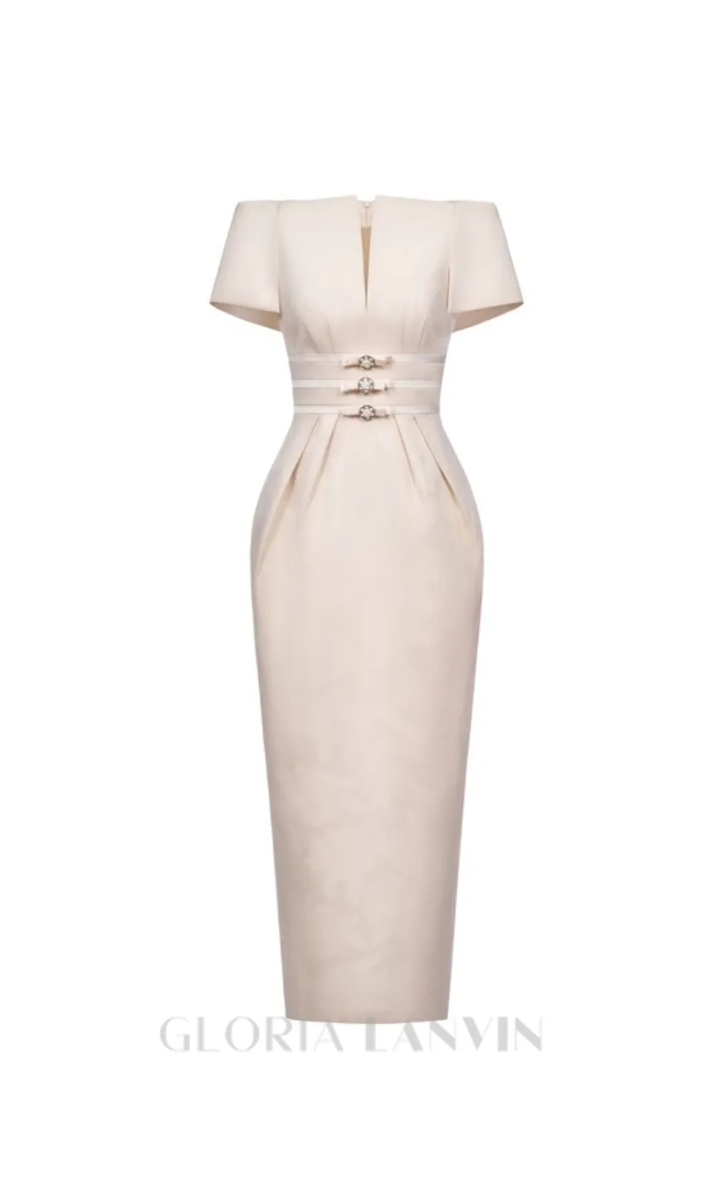 v-cut neckline maxi dress in beige Gloria Lanvin