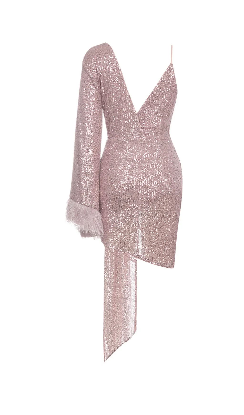 V LOW-CUT LONG-SLEEVED PLEATED SLIT MINI DRESS Gloria Lanvin