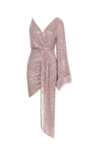 V LOW-CUT LONG-SLEEVED PLEATED SLIT MINI DRESS Gloria Lanvin