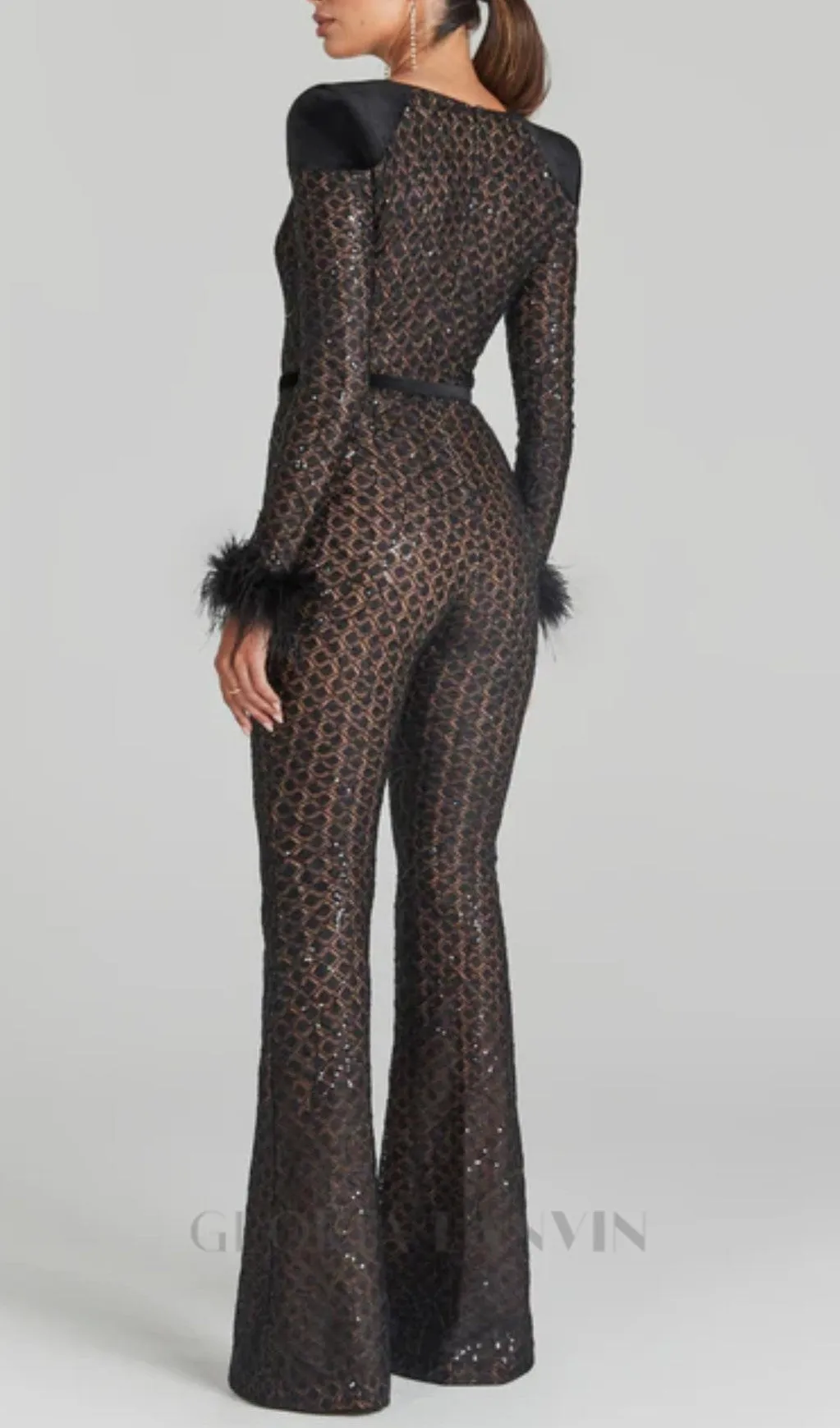 V NECK BANDAGE JUMPSUIT IN BLACK Gloria Lanvin