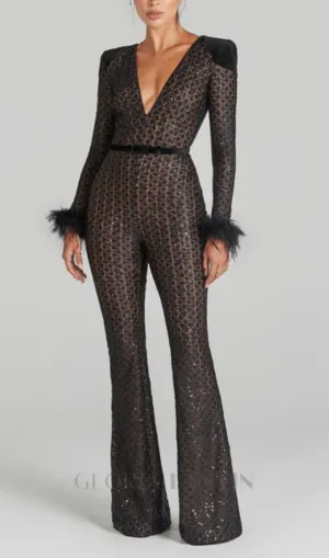 V NECK BANDAGE JUMPSUIT IN BLACK Gloria Lanvin