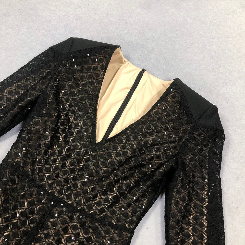 V NECK BANDAGE JUMPSUIT IN BLACK Gloria Lanvin