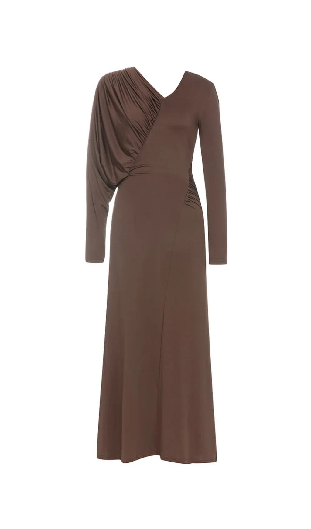 V-NECK BROWN MAXI BODYCON DRESS Gloria Lanvin