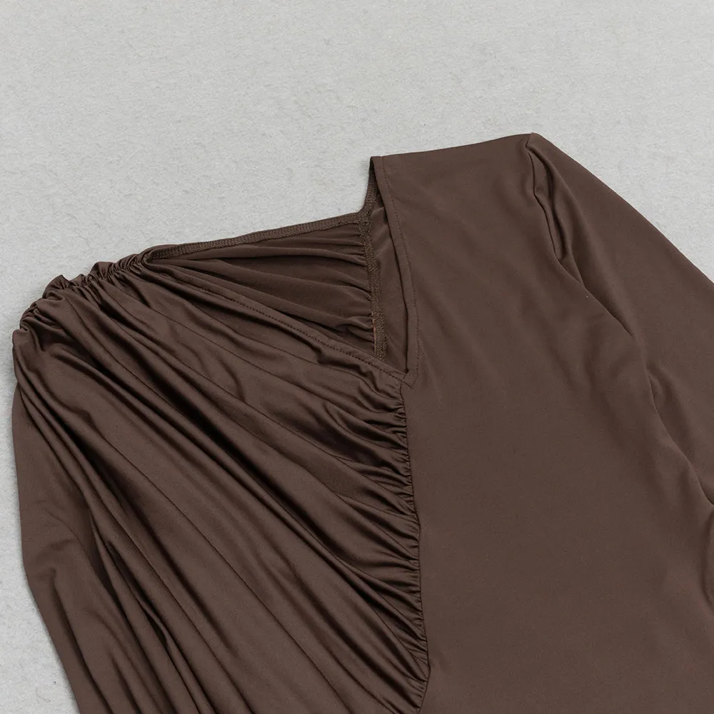 V-NECK BROWN MAXI BODYCON DRESS Gloria Lanvin