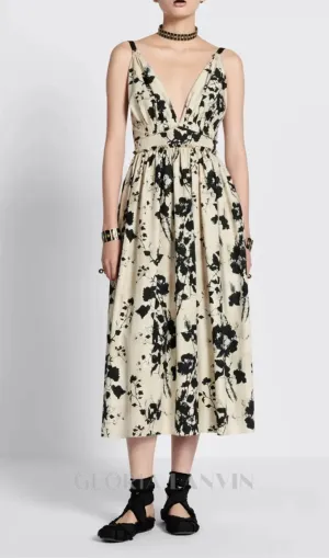 V NECK FLORAL PRINTED MINI DRESS IN WHITE Gloria Lanvin