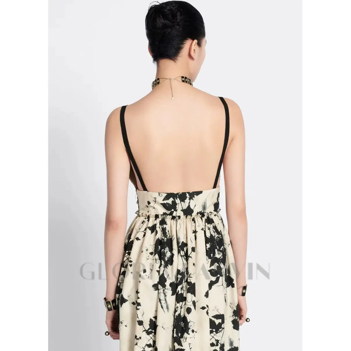 V NECK FLORAL PRINTED MINI DRESS IN WHITE Gloria Lanvin