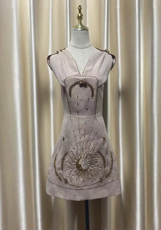 V-NECK HOLLOW OUT WHITE FLORAL EMBROIDERY DRESS Gloria Lanvin