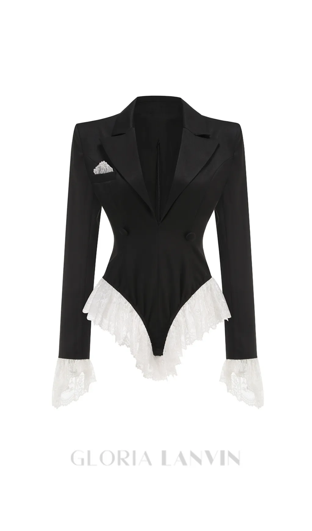 v-neck lace-embellished jumpsuit blazer in black Gloria Lanvin