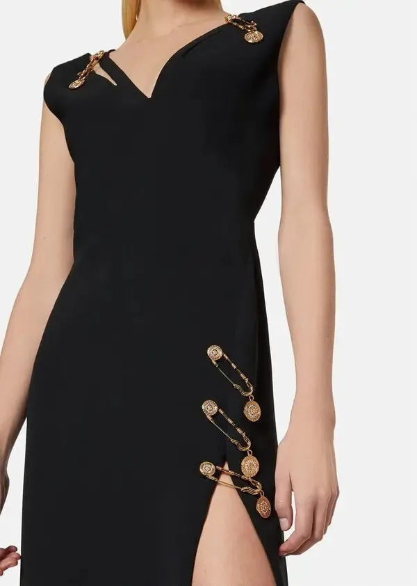 v-neck Pin-embellished maxi Dress in black Gloria Lanvin