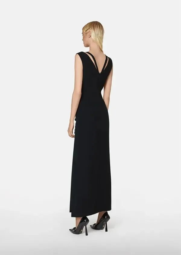 v-neck Pin-embellished maxi Dress in black Gloria Lanvin
