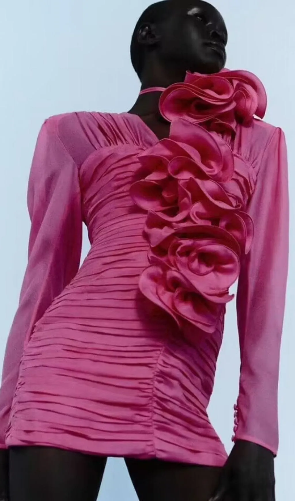 V NECK PINK RUCHED MINI DRESS Gloria Lanvin