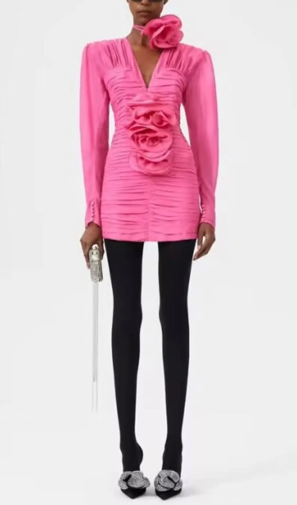 V NECK PINK RUCHED MINI DRESS Gloria Lanvin