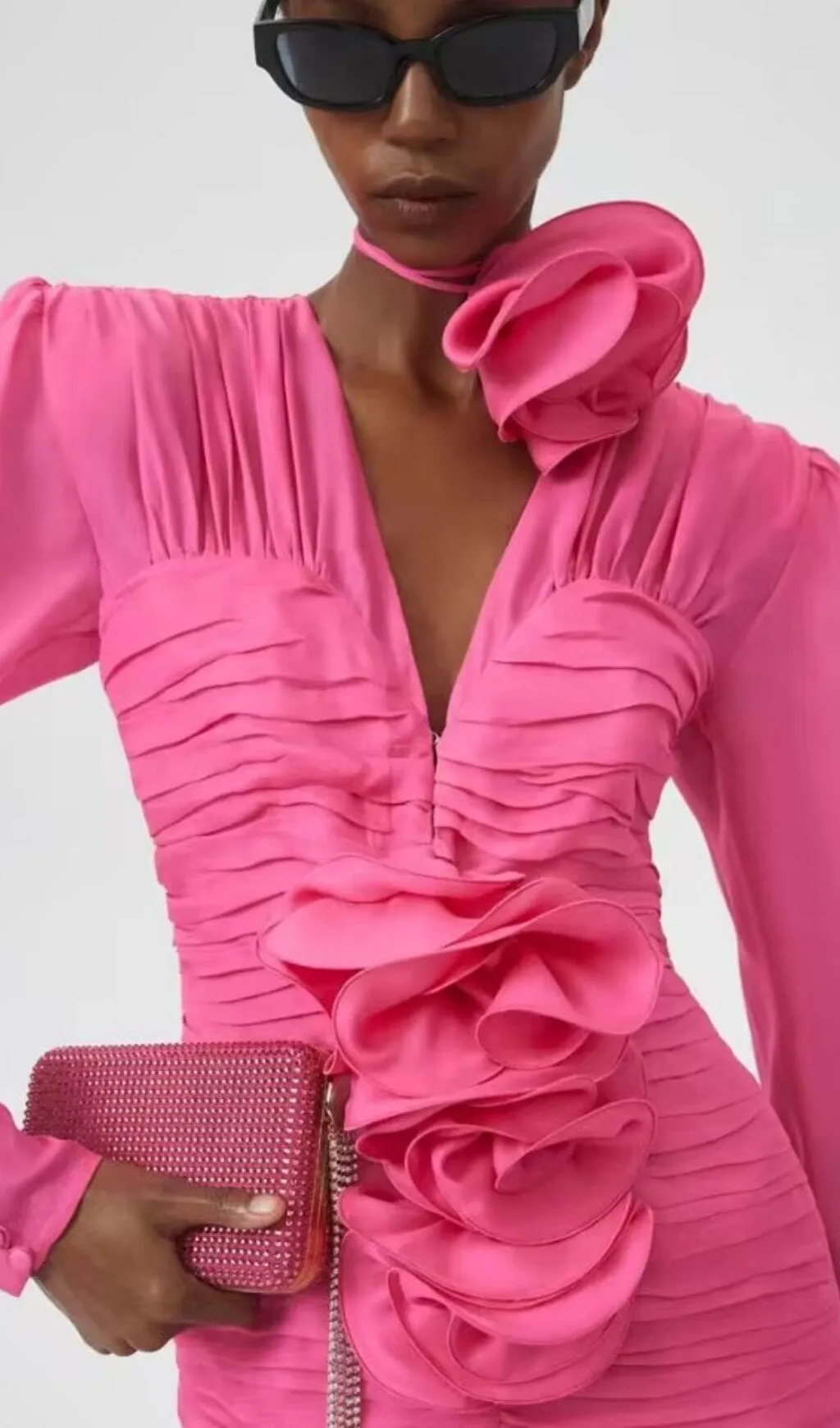 V NECK PINK RUCHED MINI DRESS Gloria Lanvin