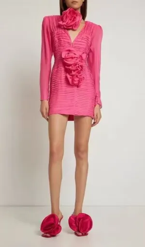 V NECK PINK RUCHED MINI DRESS Gloria Lanvin