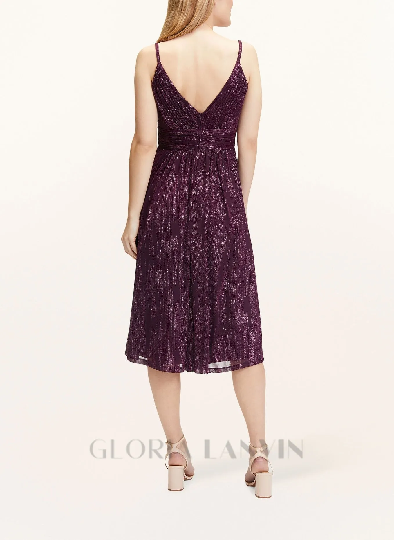 v-neckline cocktail midi dress in bordeaux Gloria Lanvin
