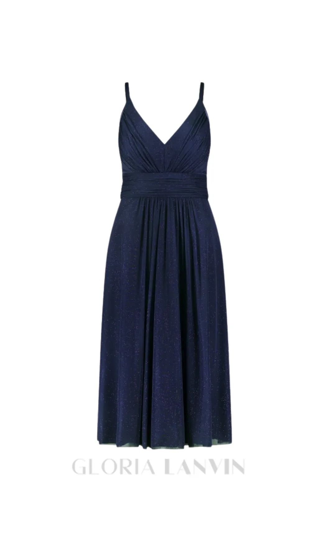 v-neckline Cocktail midi Dress in night blue Gloria Lanvin